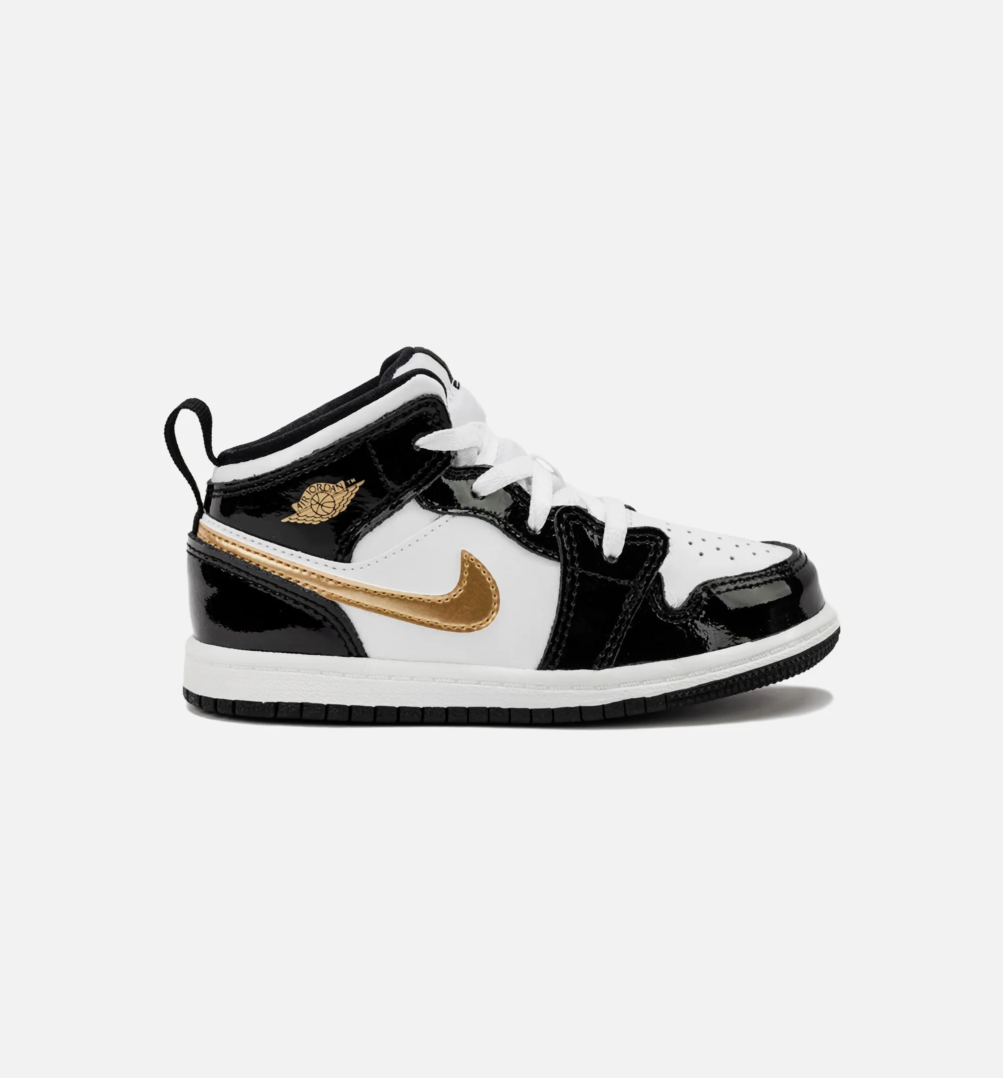 Shock Absorbing Easy On Off Air Jordan 1 Retro Mid Se Patent Black Gold Infant Toddler Lifestyle Shoe - Black/Gold