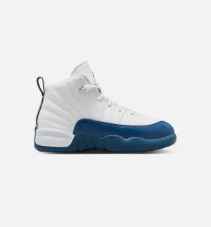 Air Jordan 12 Retro French Blue Preschool Lifestyle Shoe - White/French Blue/Metallic Silver/Varsity Red Cloud Comfort
