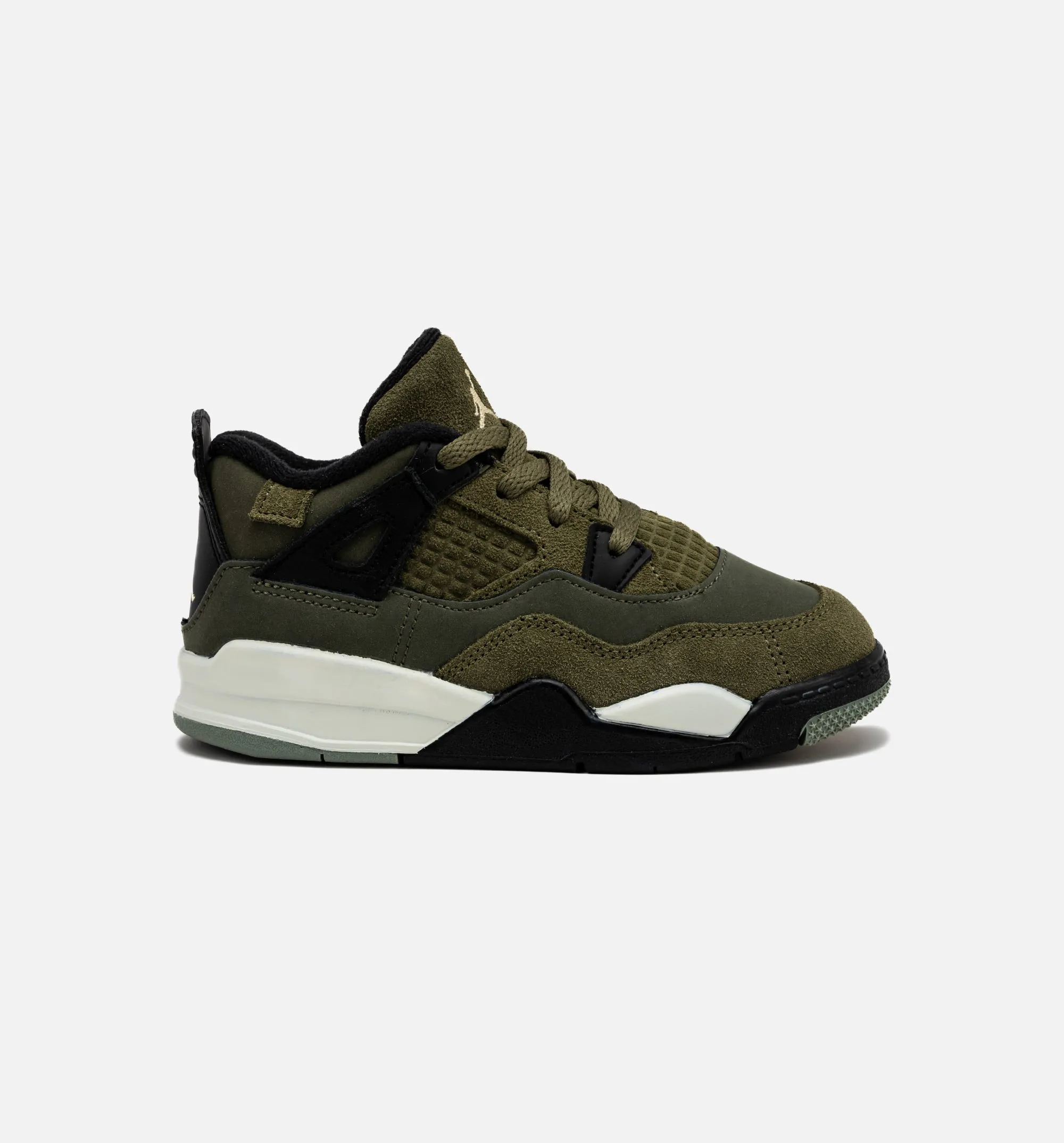 Chic Footwear Secure Fit Air Jordan 4 Retro Craft Olive Infant Toddler Lifestyle Shoe - Medium Olive/Black