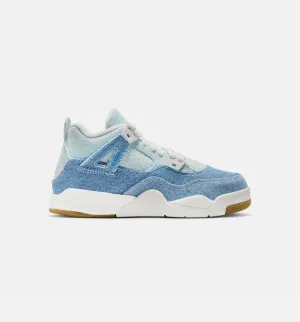 Air Jordan 4 Retro Worn Blue Preschool Lifestyle Shoe - Sail/Worn Blue/Metallic Gold Grippy Traction Chic Footwear