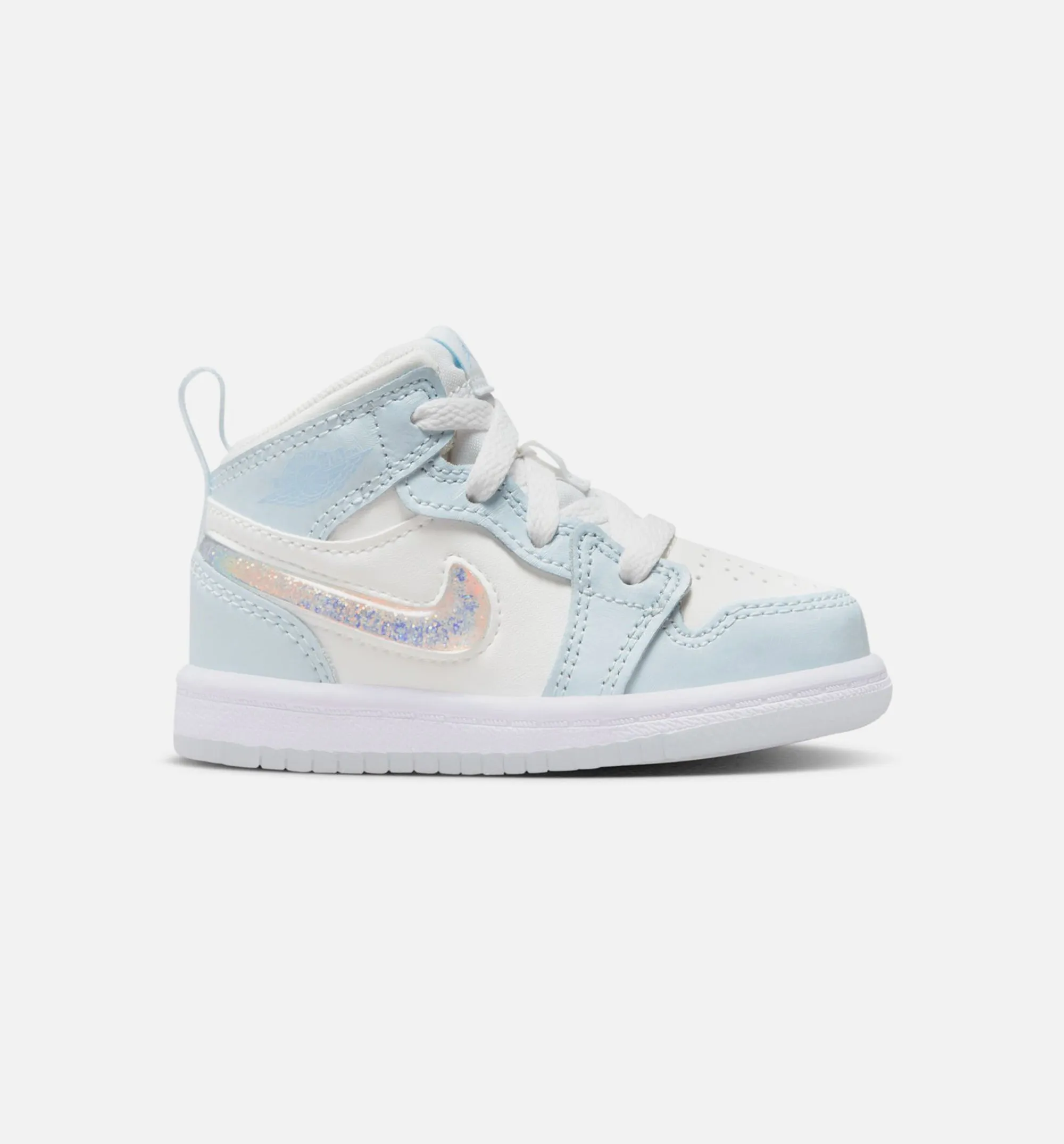 Supportive Shoes Streetwear Footwear Air Jordan 1 Mid Se Glitter Swoosh Infant Toddler Lifestyle Shoe - Blue Tint/Summit White/White/Ice Blue