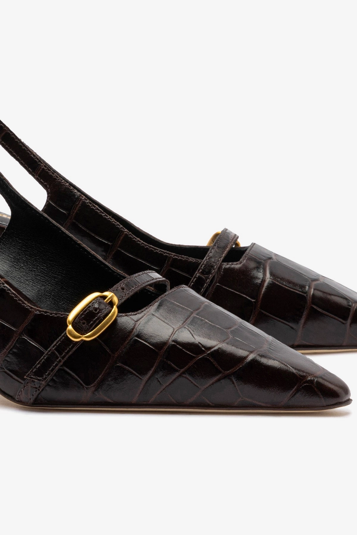 Ines Pump In Croco Brown Leather Stylish Footwear Moisture Wicking