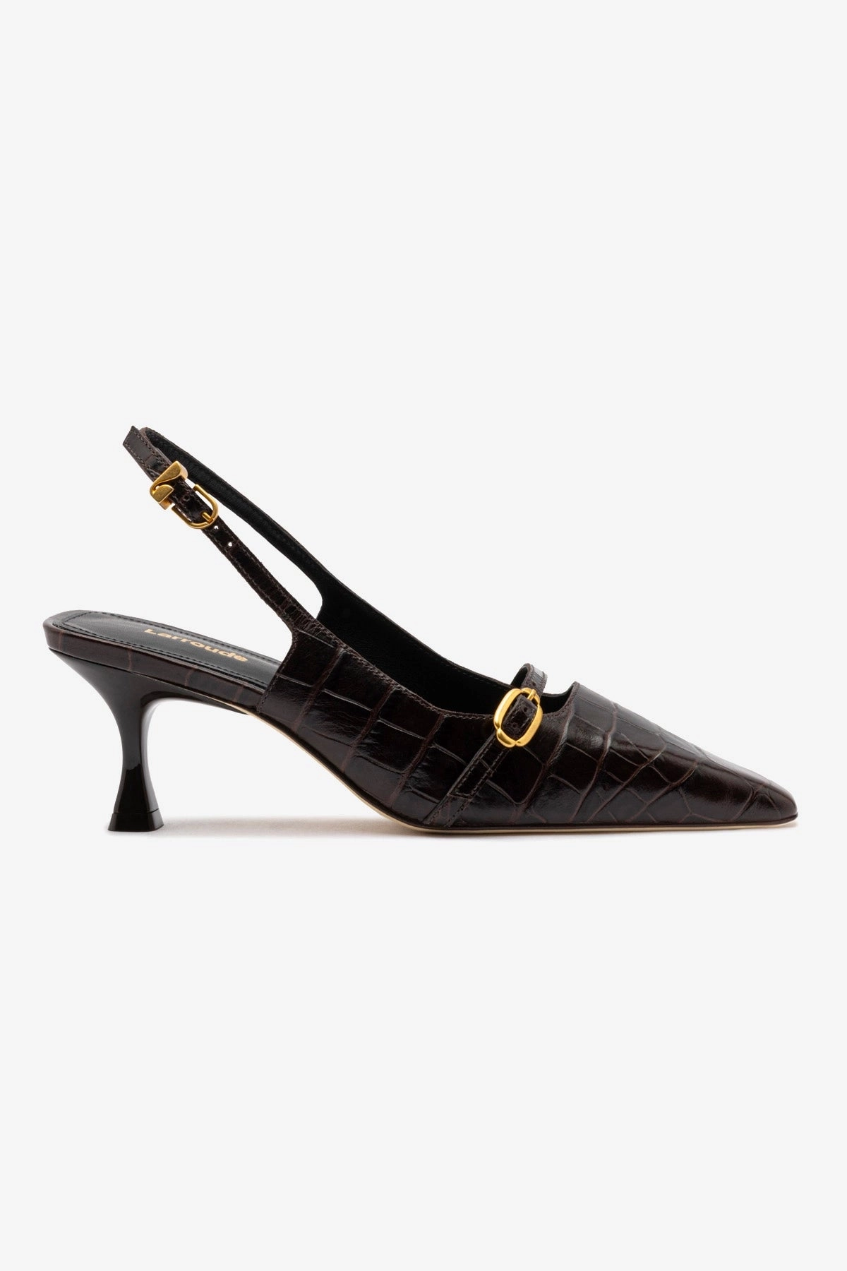 Ines Pump In Croco Brown Leather Wide Fit Comfort Shoes