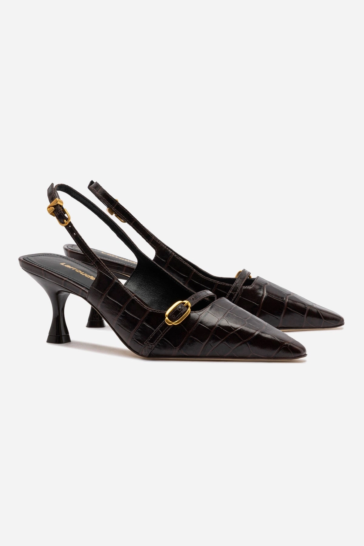 Statement Footwear Easy On Off Ines Pump In Croco Brown Leather