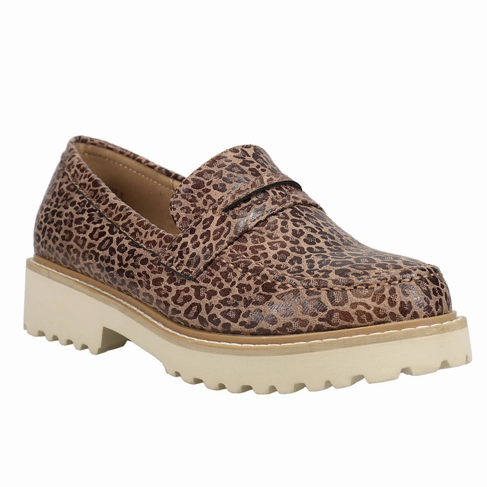 Boost Leopard Print Lug Sole Loafers Leather Shoes Relaxed Fit Footwear