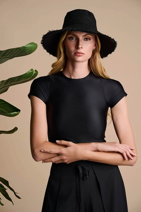 Charlotte Linen Fringe Sun Hat | Black