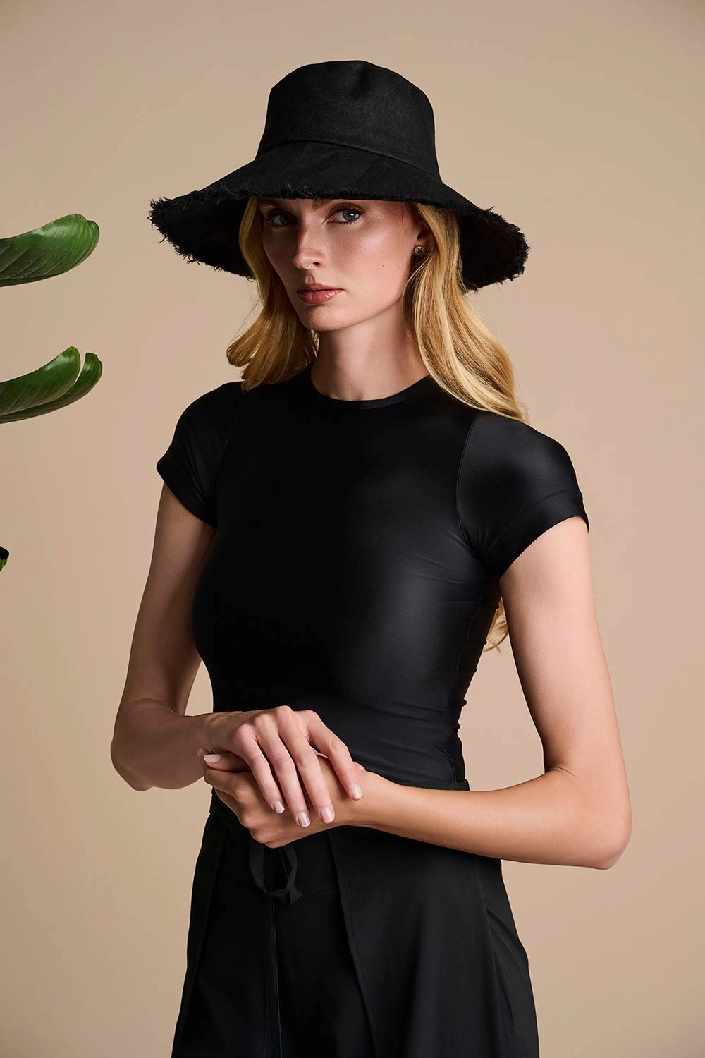 Charlotte Linen Fringe Sun Hat | Black