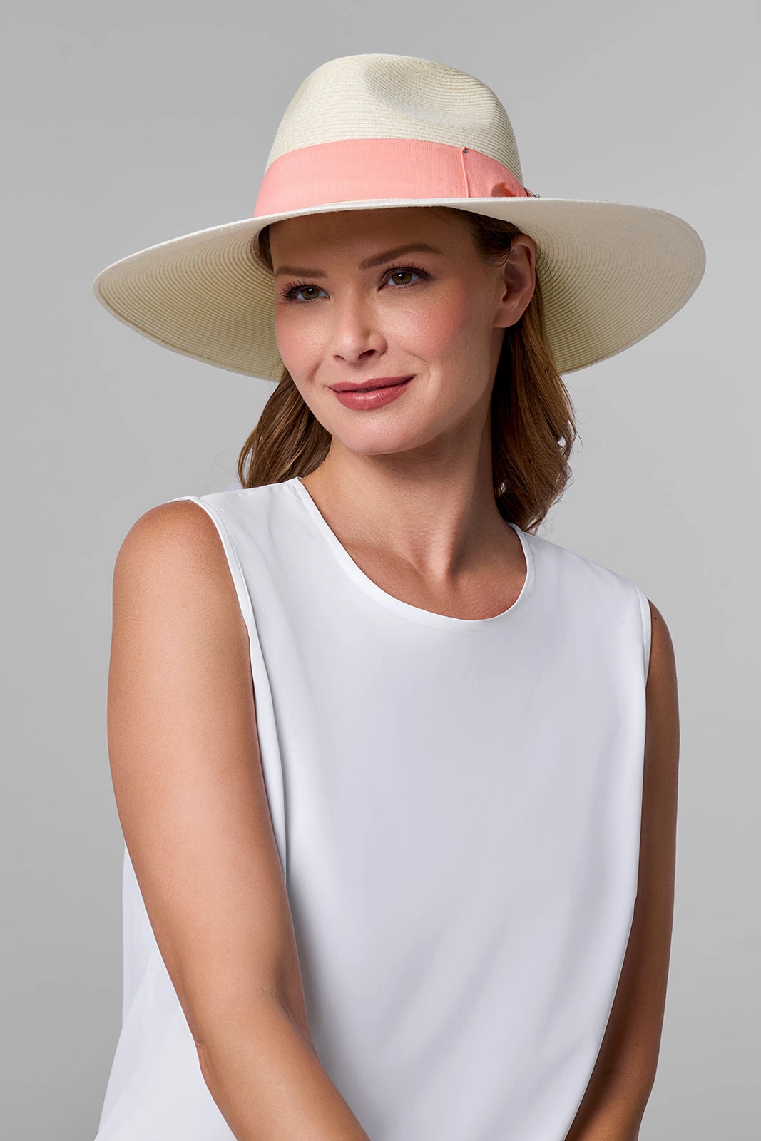 Christy Large Brim Fedora With Fancy Bow | Ivory/Flamingo Pink