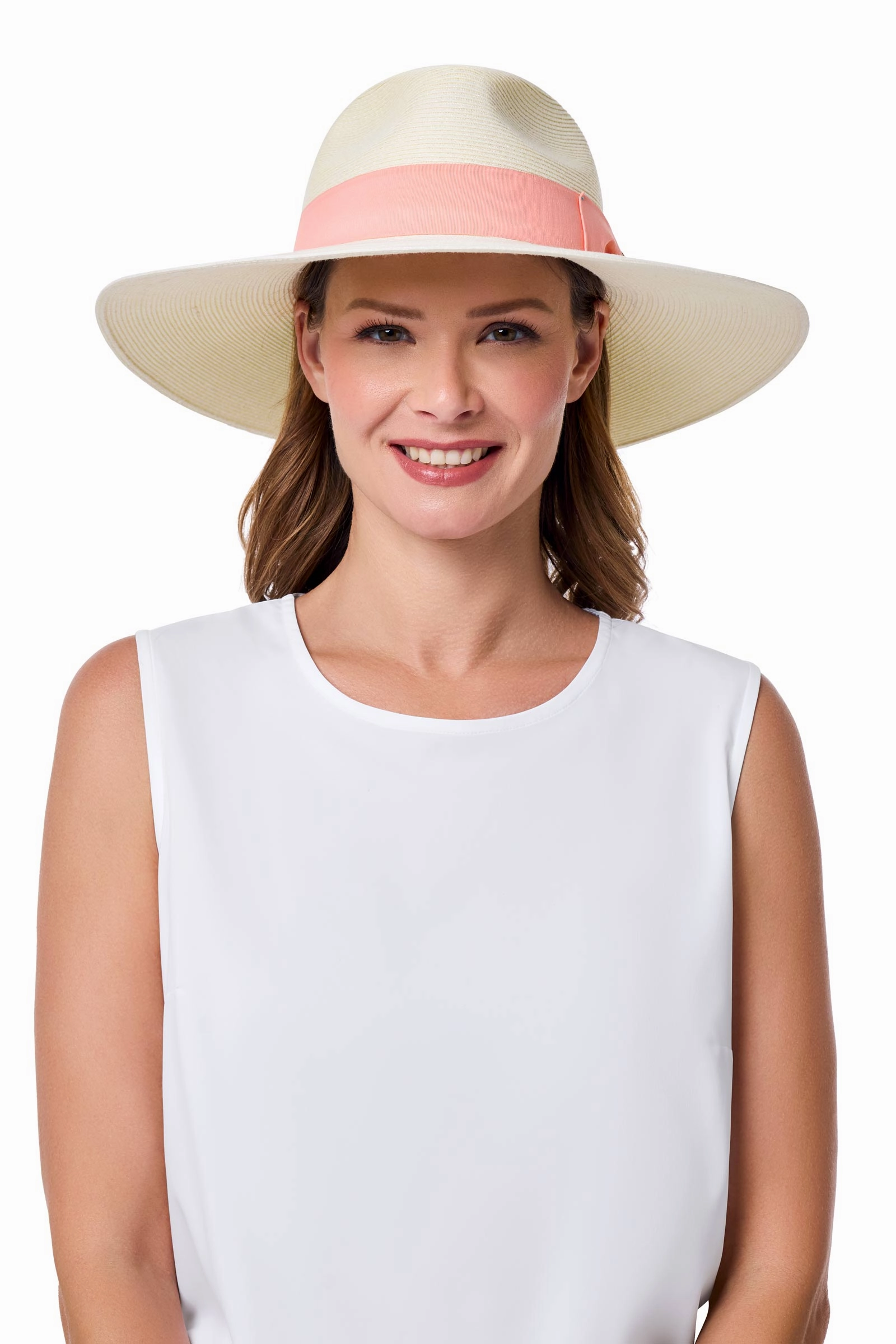 Christy Large Brim Fedora With Fancy Bow | Ivory/Flamingo Pink