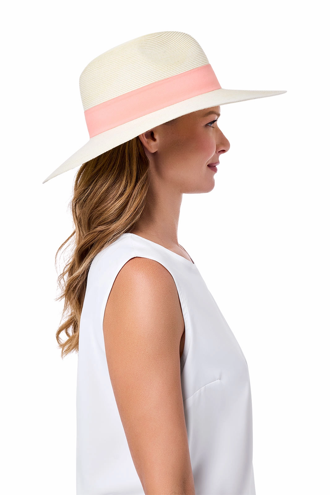 Christy Large Brim Fedora With Fancy Bow | Ivory/Flamingo Pink