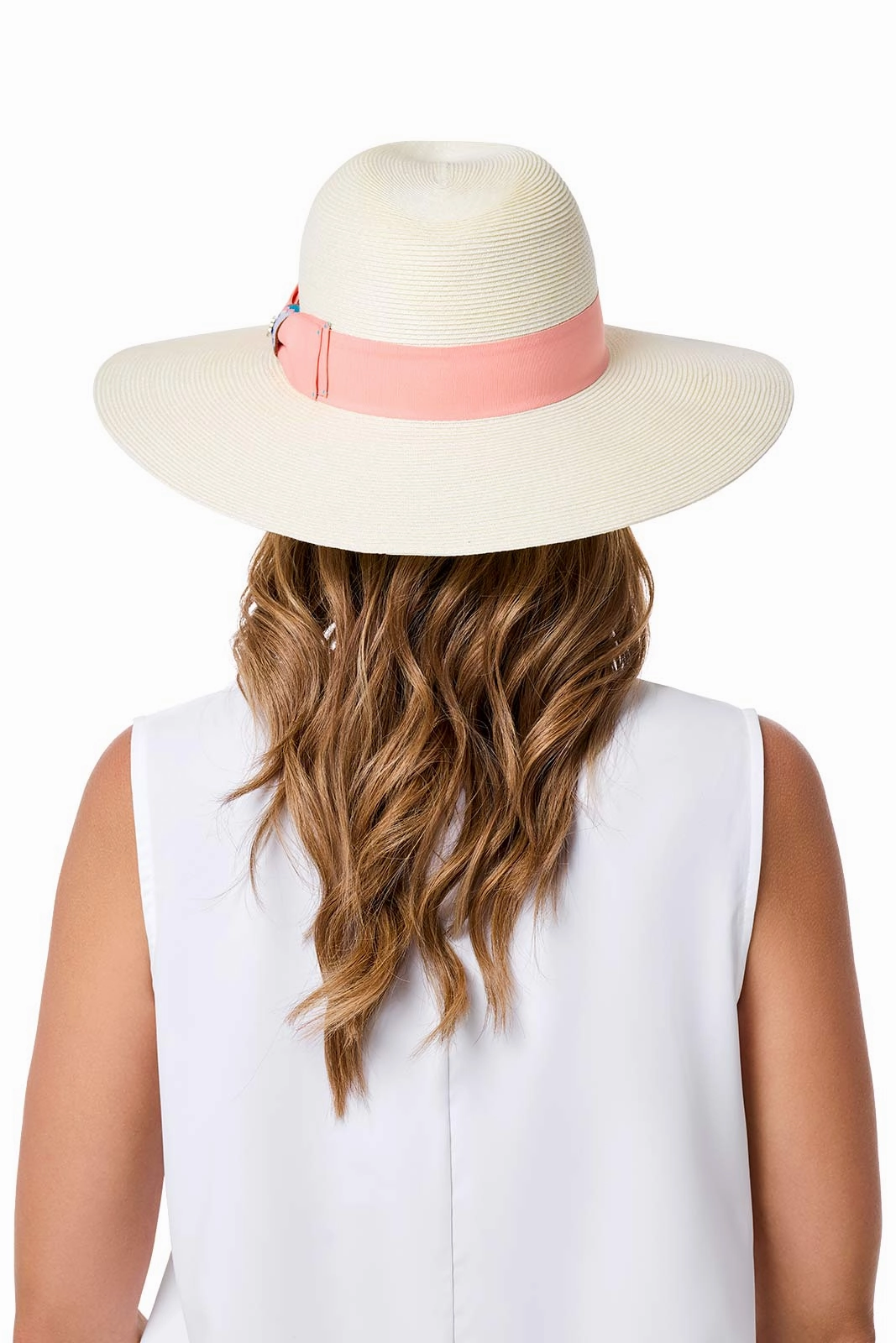Christy Large Brim Fedora With Fancy Bow | Ivory/Flamingo Pink