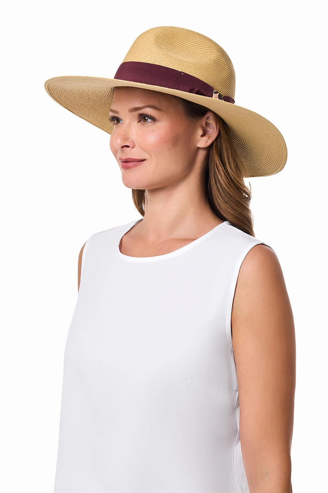 Christy Large Brim Fedora With Fancy Bow | Natural/Burgundy