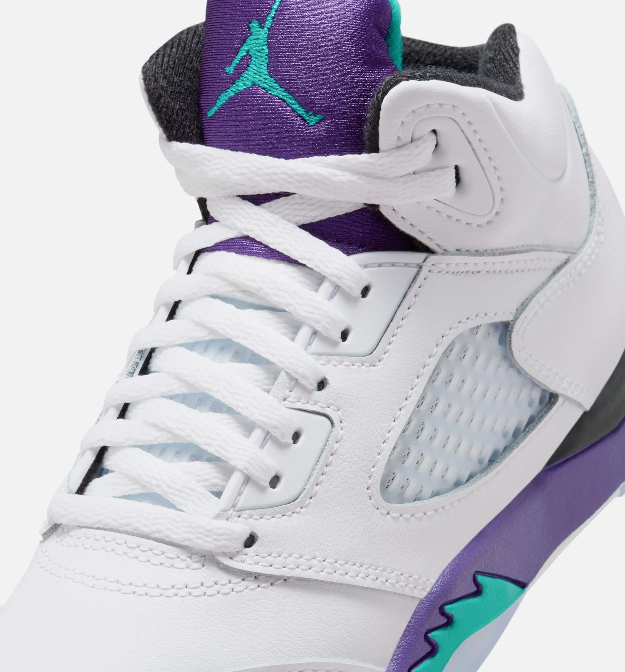 Air Jordan 5 Retro Grape Preschool Lifestyle Shoe - White/New Emerald/ Grape Ice/Black Ergonomic Sole