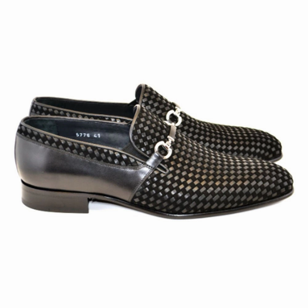 Walking Shoes Corrente Men??S Black Handwoven Leather And Suede Slip-On
