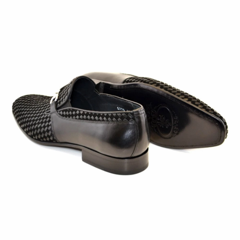 Corrente Men??S Black Handwoven Leather And Suede Slip-On Stylish Footwear Odor Control