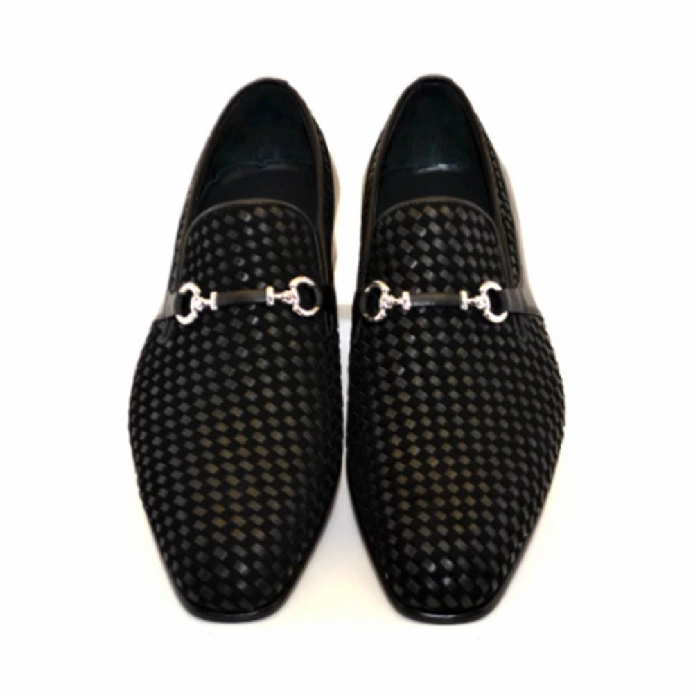 Breathable Sustainable Shoes Corrente Men??S Black Handwoven Leather And Suede Slip-On