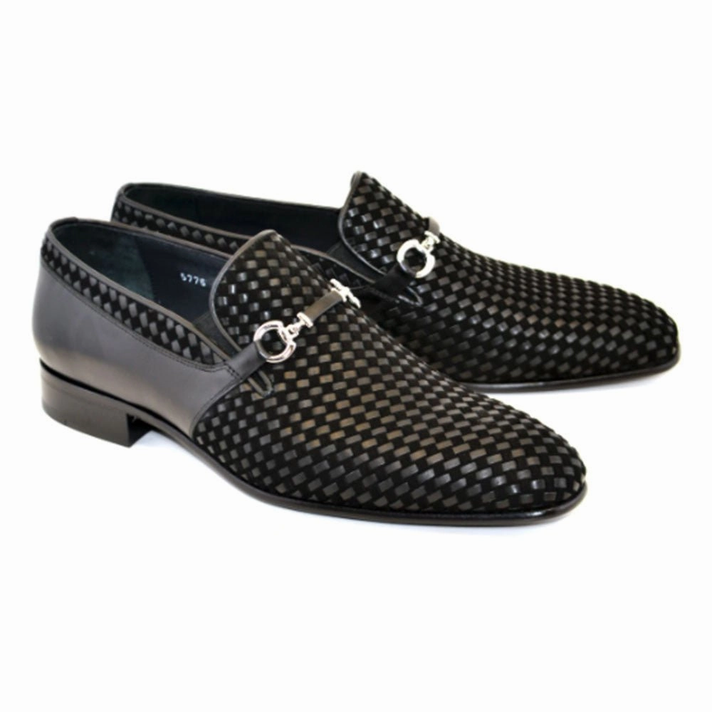 All Day Support Leather Shoes Corrente Men??S Black Handwoven Leather And Suede Slip-On