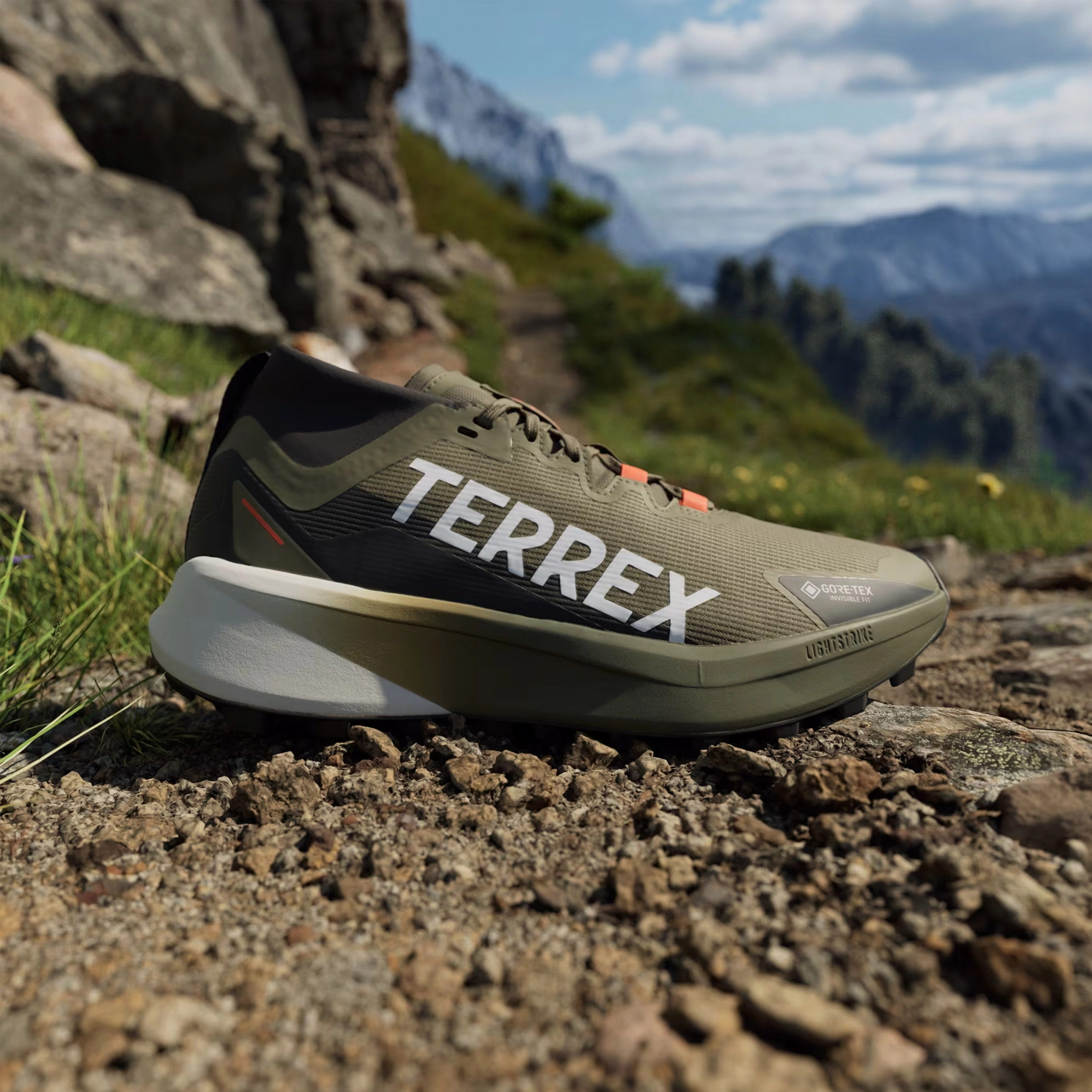 Slip Resistant Adidas Terrex Trail Running Shoes Agravic Black / Green