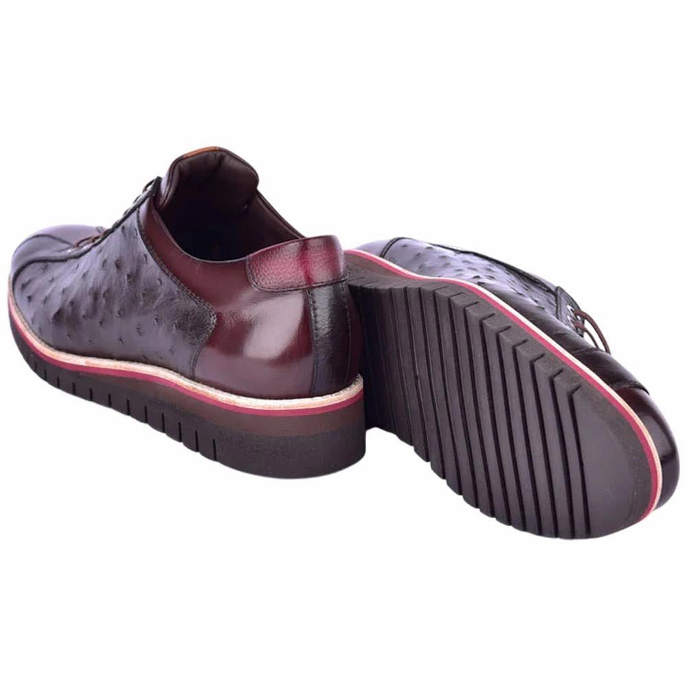 Timeless Corrente Men??S Mid-Top Genuine Ostrich Leather Brown Round Toe Sneaker