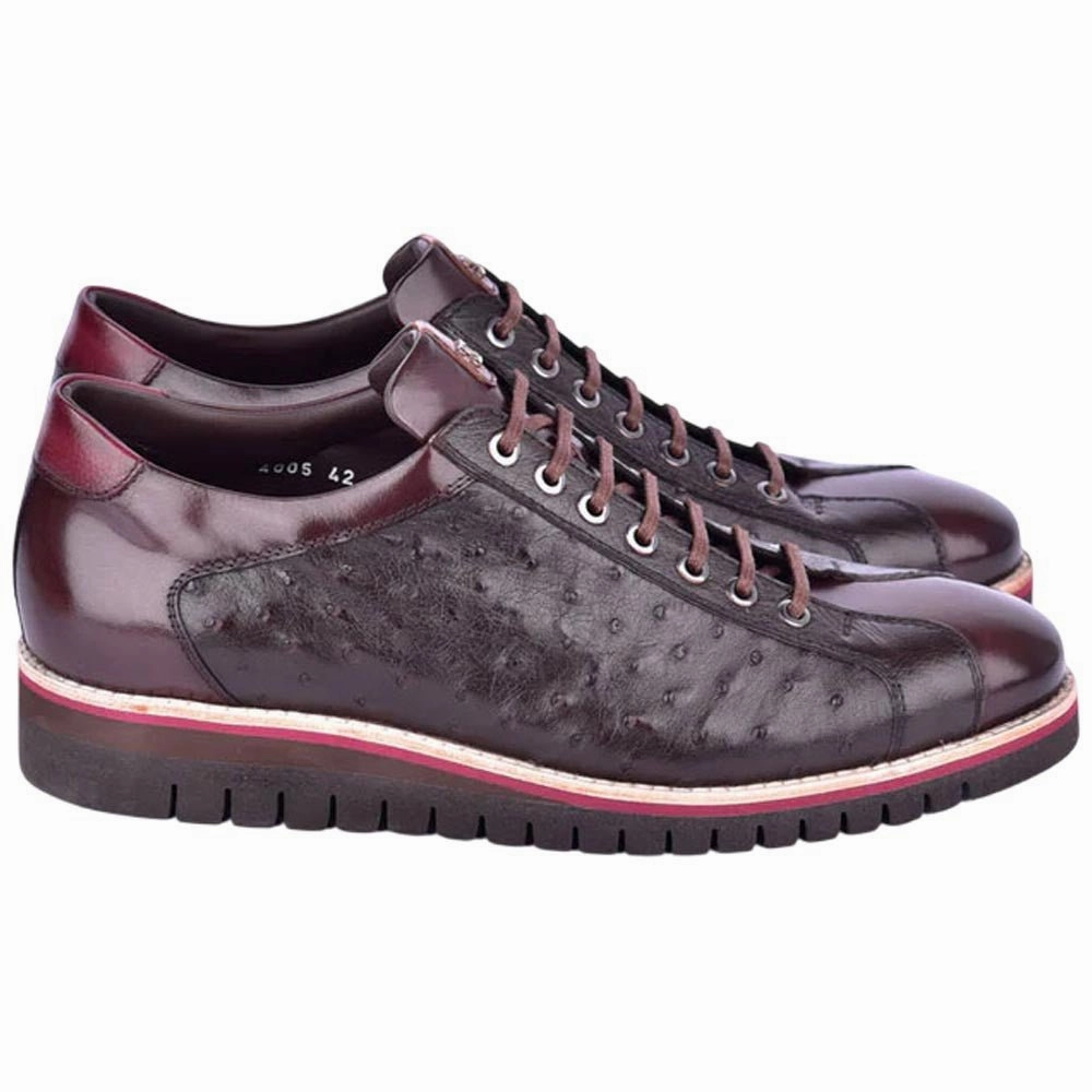 Statement Footwear Corrente Men??S Mid-Top Genuine Ostrich Leather Brown Round Toe Sneaker