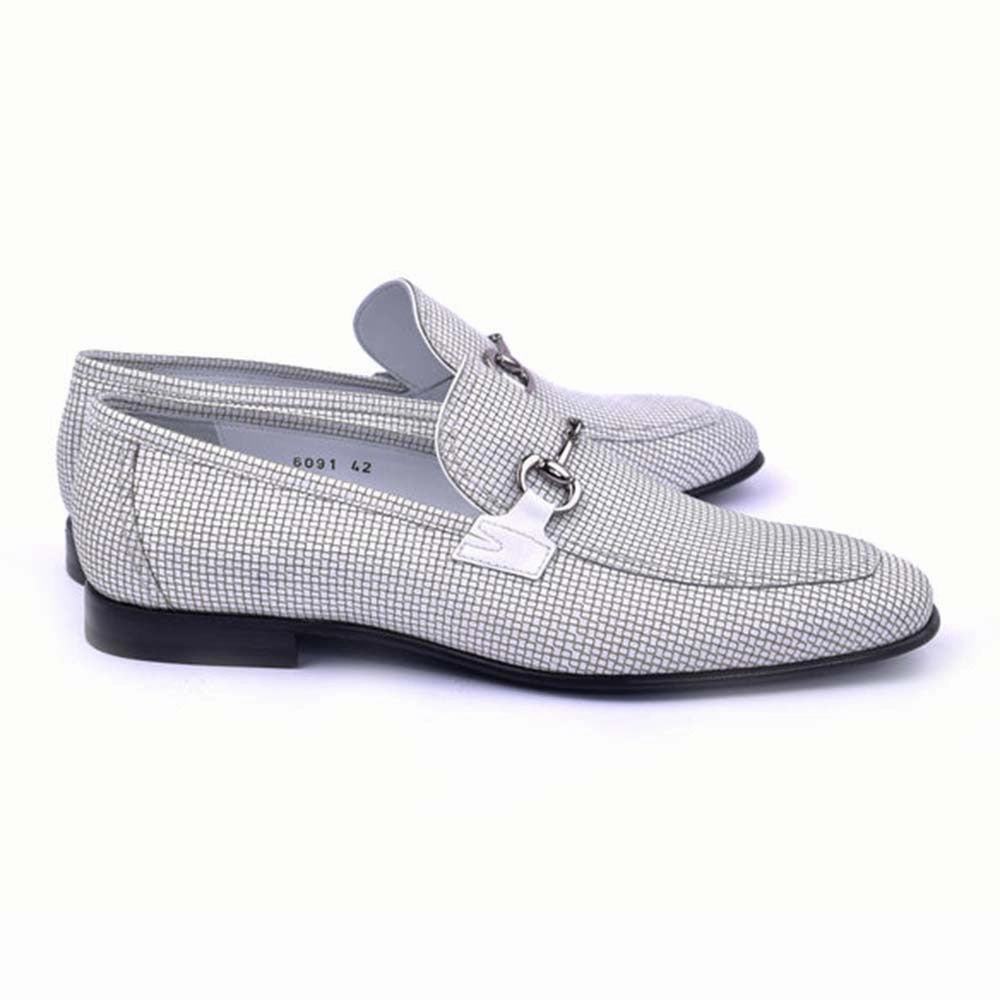 Fashion Footwear Classic Sneakers Corrente White Leather Silver Horse Bit Buckle Loafers For Men