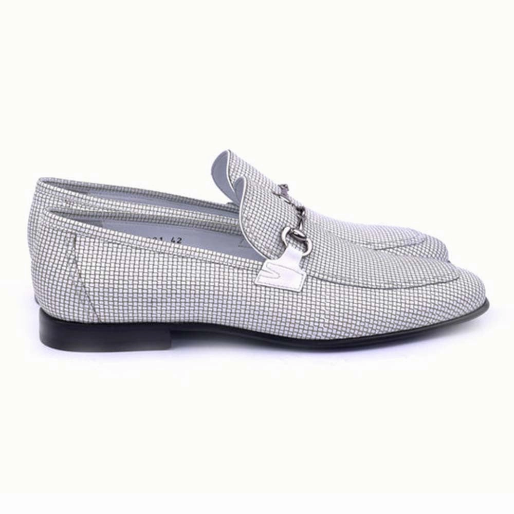All Weather Versatile Footwear Corrente White Leather Silver Horse Bit Buckle Loafers For Men