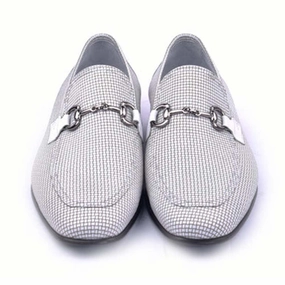 Travel Ready Urban Corrente White Leather Silver Horse Bit Buckle Loafers For Men