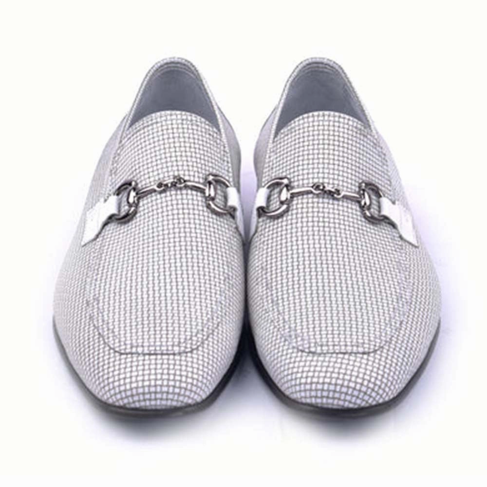 Travel Ready Urban Corrente White Leather Silver Horse Bit Buckle Loafers For Men