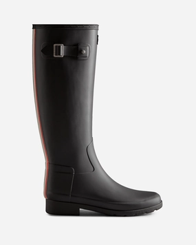 Hunter Women'S Refined Slim Fit Tri-Colour Logo Backstrap Tall Rain Boots Black Wft2354Rma Blk Moisture Wicking
