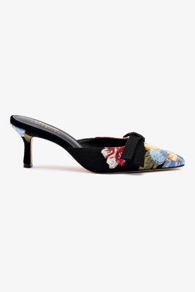 Versatile Style All Weather Larroud?? X Markarian Mule In Black Wool And Floral Embroidery