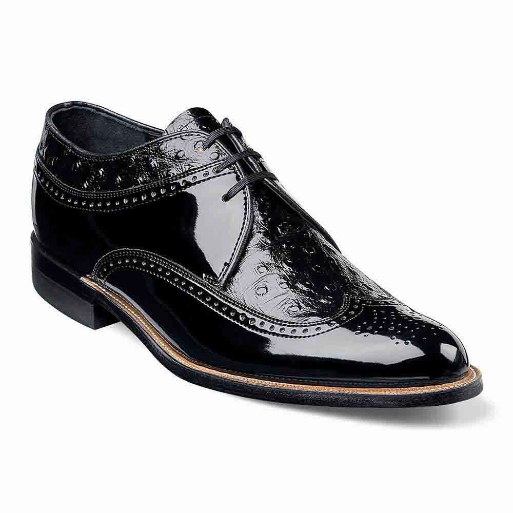Stacy Adams Dayton Black Ostrich Print Oxford Supportive Relaxed Fit Footwear