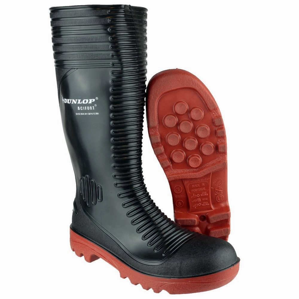 Dunlop Acifort Ribbed Full Safety Wellington Waterproof Grippy Traction