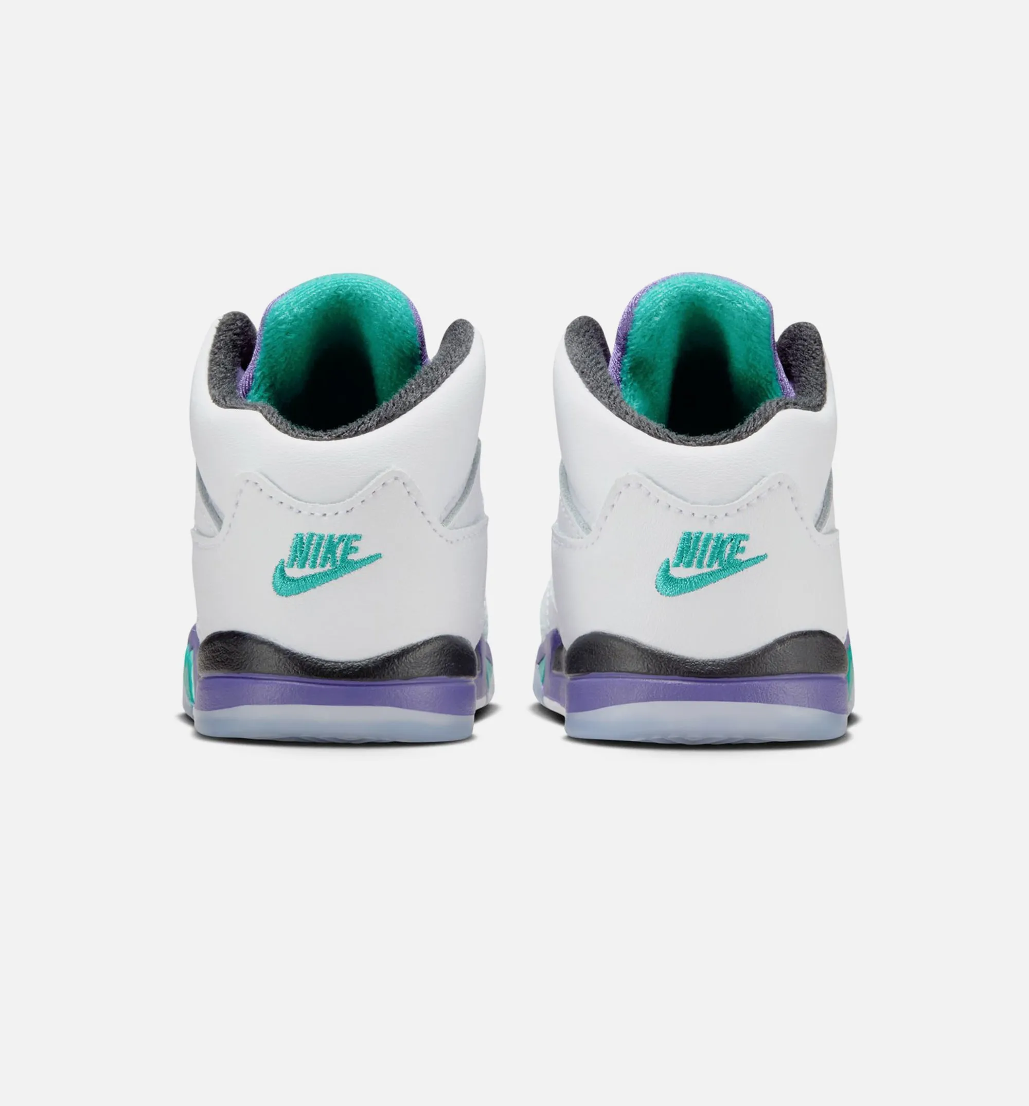 Air Jordan 5 Retro Grape Infant Toddler Lifestyle Shoe - White/New Emerald/Grape Ice/Black Easy On Off Standing Shoes