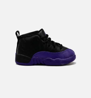 Relaxed Fit Footwear Leather Shoes Air Jordan 12 Retro Field Purple Infant Toddler Lifestyle Shoe - Black/Purple