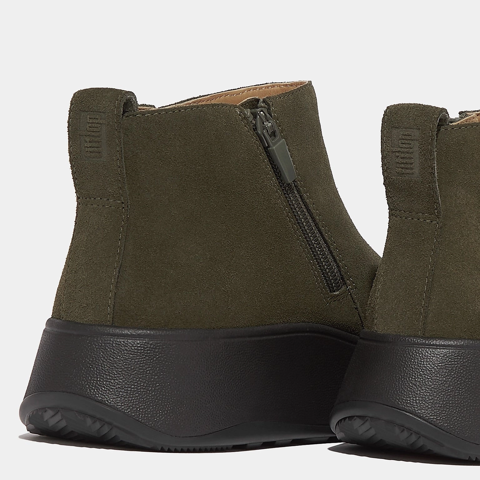 Fitflop | Women Boots | Wf Mode Suede Flatform Zip Ankle Boots Deep Olive | Green Odor Control