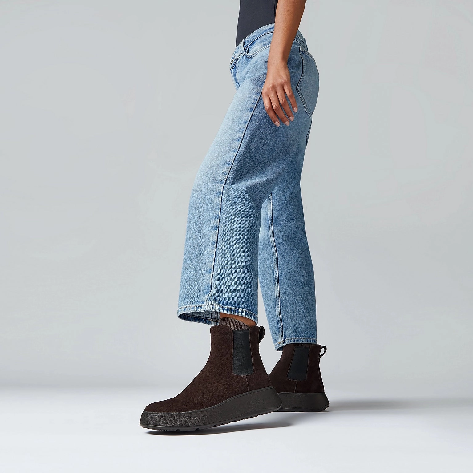 Unisex Fitflop | Women'S Boots | Wf Mode Suede Flatform Chelsea Boots Chocolate Brown | Brown