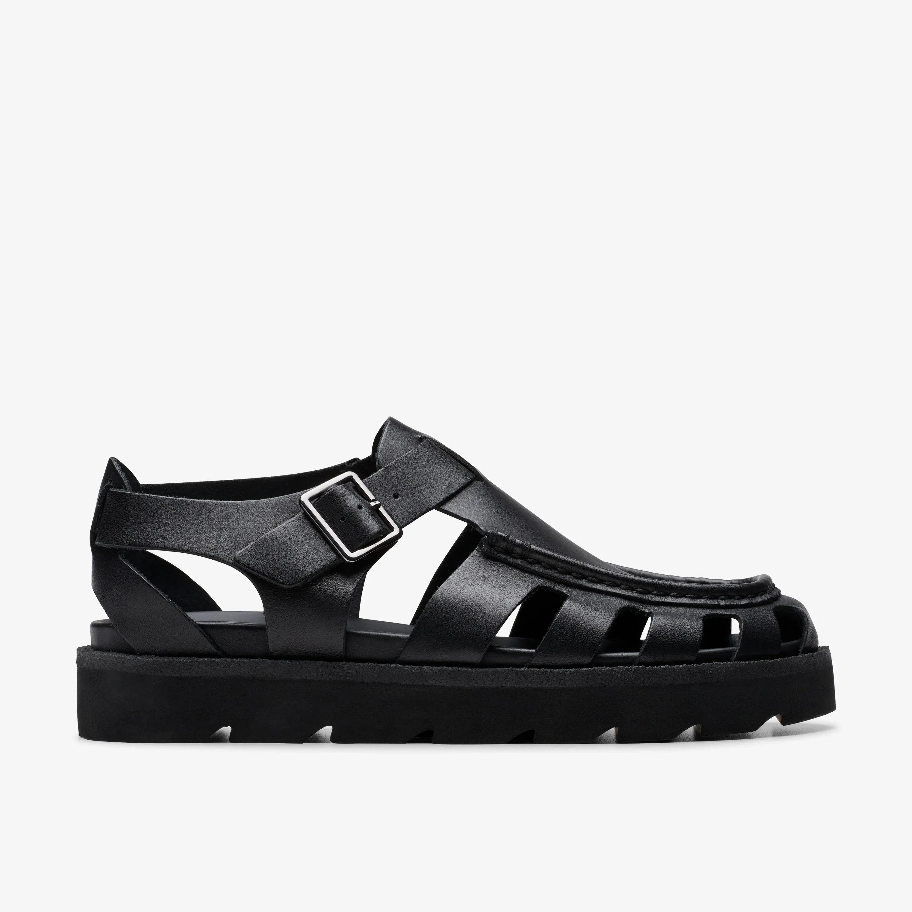 Wide Fit Non Slip Clarks | Sandals | Men | Meadow Buckle Black Leather