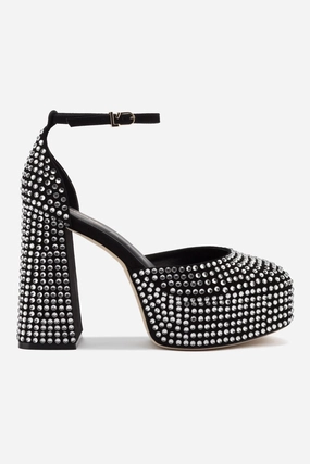 Ari Crystal Pump In Black Suede Slip Resistant