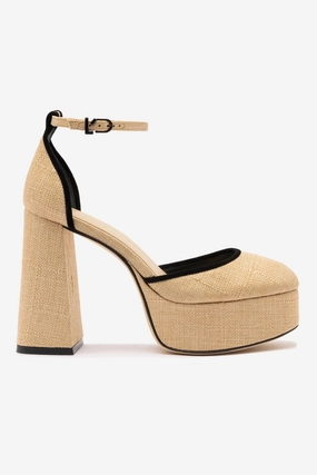 Statement Footwear Comfortable Footwear Ari Pump In Beige Raffia And Black Trimming