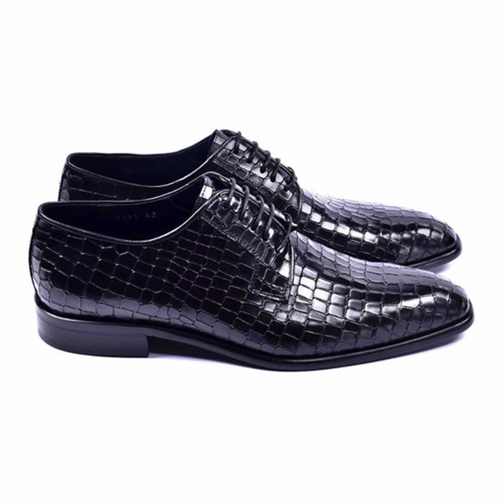 Waterproof Corrente Bishop Black Crocodile Printed Calfskin Lace-Up Derby For Men