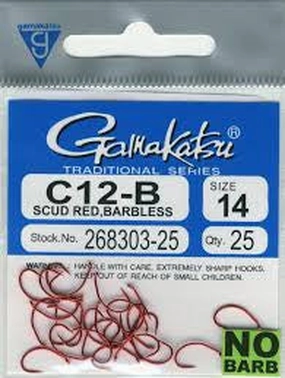 Gamakatsu C12-B Red Scud Hooks Barbless 25 pack