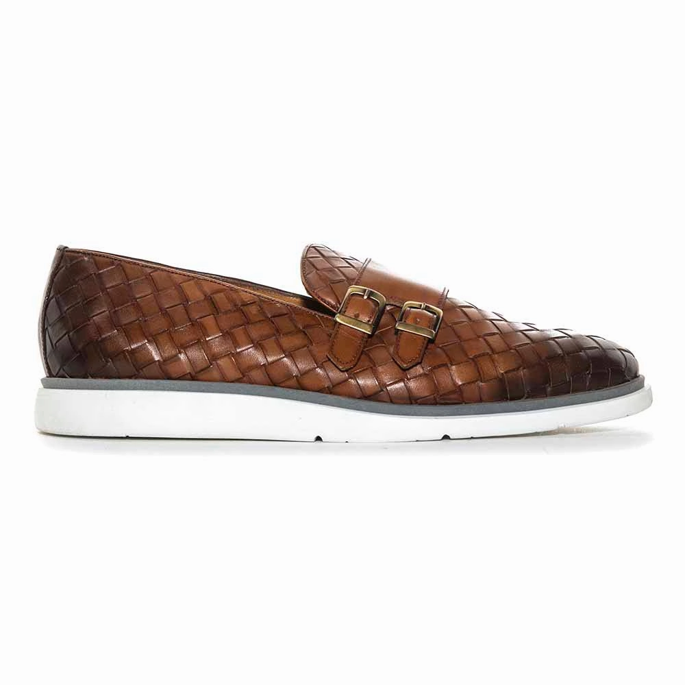 Sigotto Uomo Woven Double Buckle Tan Soft Leather Casual Shoes Travel Shoes Walking Shoes