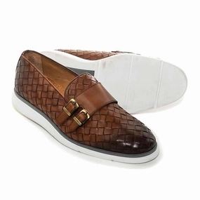 Supportive Shoes Water Resistant Sigotto Uomo Woven Double Buckle Tan Soft Leather Casual Shoes