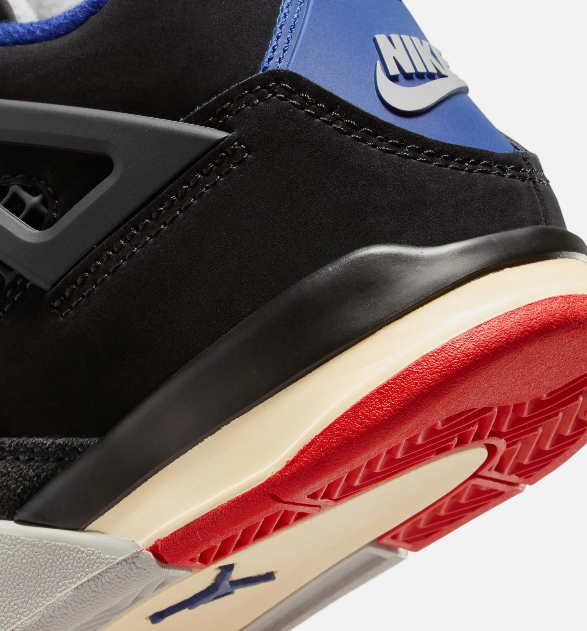 Air Jordan 4 Retro Rare Air Preschool Lifestyle Shoe - Black/Fire Red/Deep Royal Blue Urban Odor Resistant