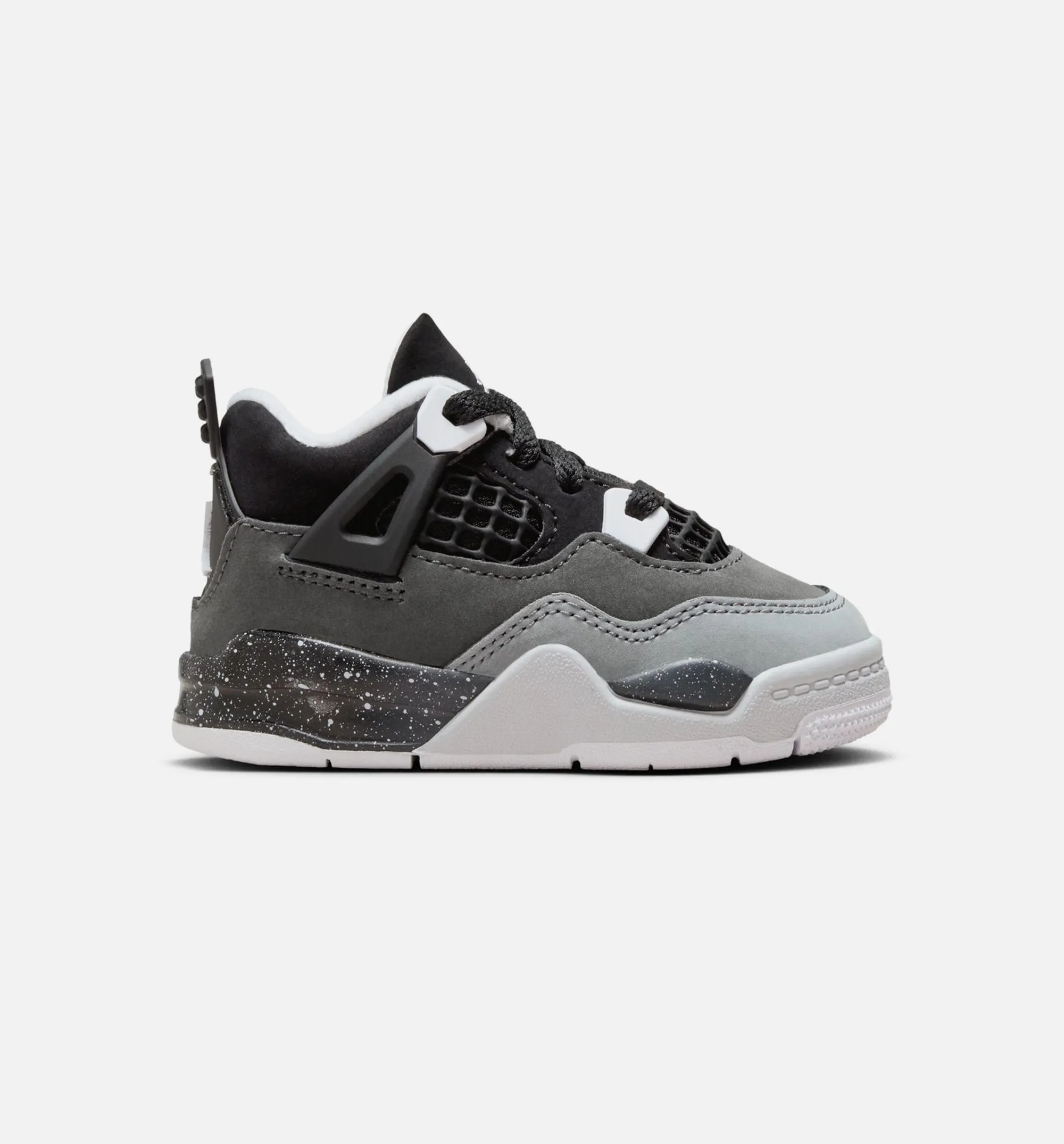 Air Jordan 4 Retro Fear Infant Toddler Lifestyle Shoe - Black/White/Anthracite/Black/Pure Platinum Travel Footwear Breathable Mesh