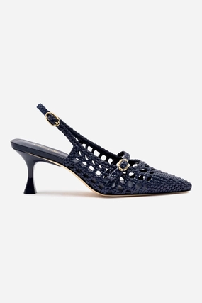 Comfort Shoes Water Resistant Ines Macrame Pump In Navy Leather