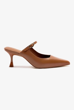 Ines Mule In Caramel Leather Moisture Wicking