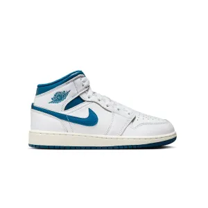 Moisture Wicking Odor Resistant Kids Air Jordan 1 Mid 'White Industrial Blue'