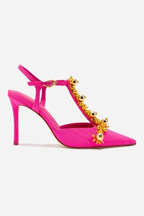 Supportive Shoes Larroud?? X Libertine Pump In Magenta Fabric And Golden Balls