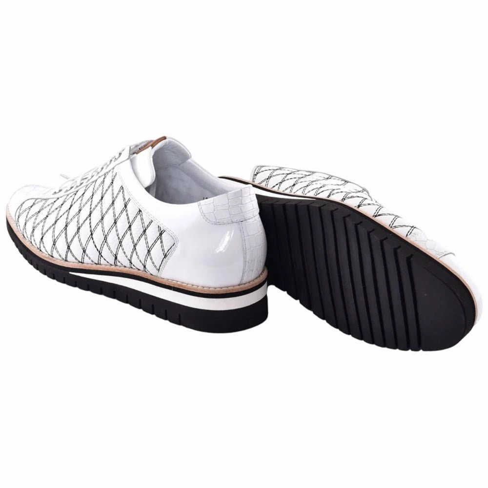 Corrente Men??S White Calfskin Round Toe Sport Sneaker With Quilted Side Design Travel Footwear